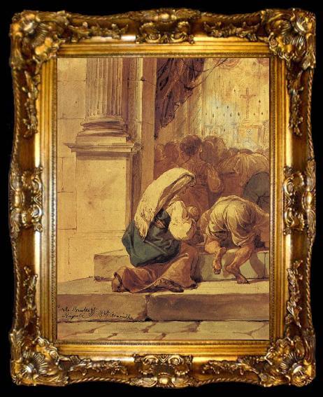 framed  Karl Briullov Scene on the threshold of a church, ta009-2